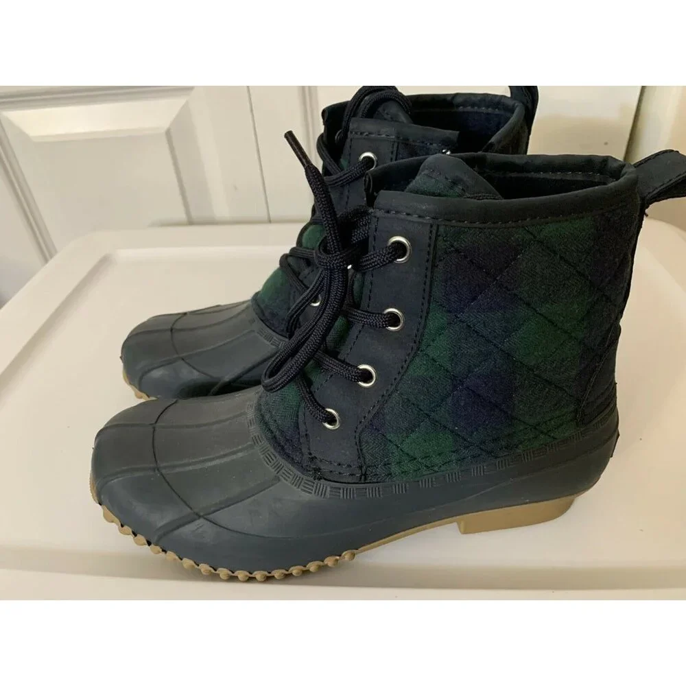 Isaac Mizrahi Live! Plaid Waterproof Boots Zip Navy - 6 M‎